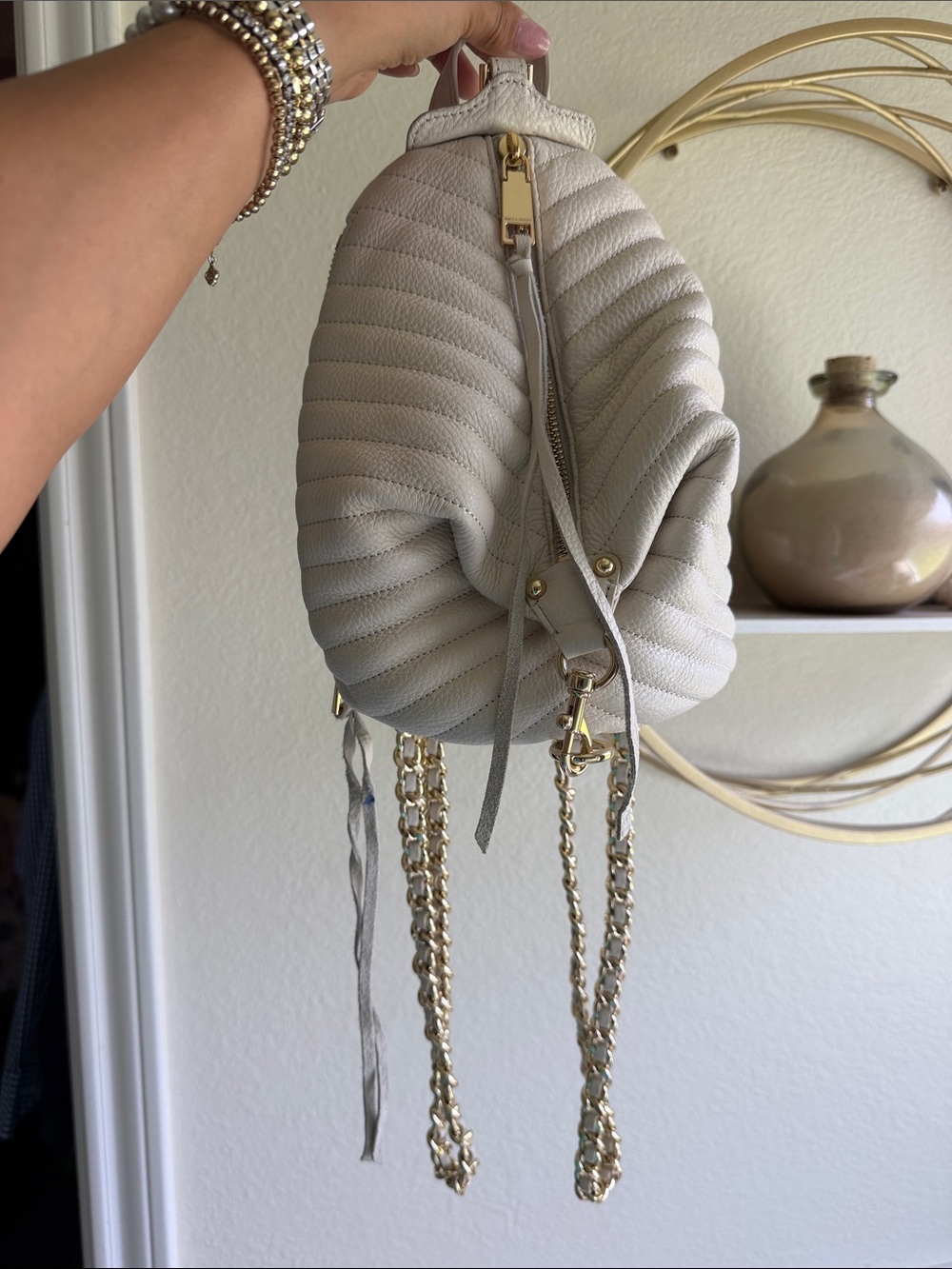 Rebecca Minkoff Quilted Small mini Julian backpack ivory with Gold hardware